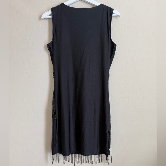 Symphony Women’s Beaded Fringe Sleeveless Cocktail Formal Mini Dress Black M - Picture 8 of 9